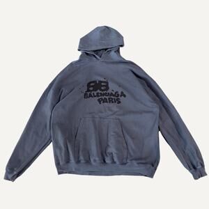 Balenciaga BB Graffiti Spray Paint Logo Hoodie Grey Sz XXS